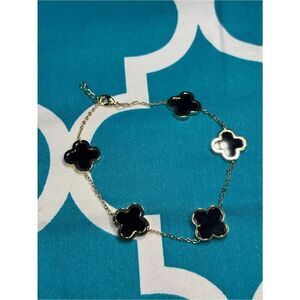 New 7” Gold Chain Bracelet with Black Clover Motifs
